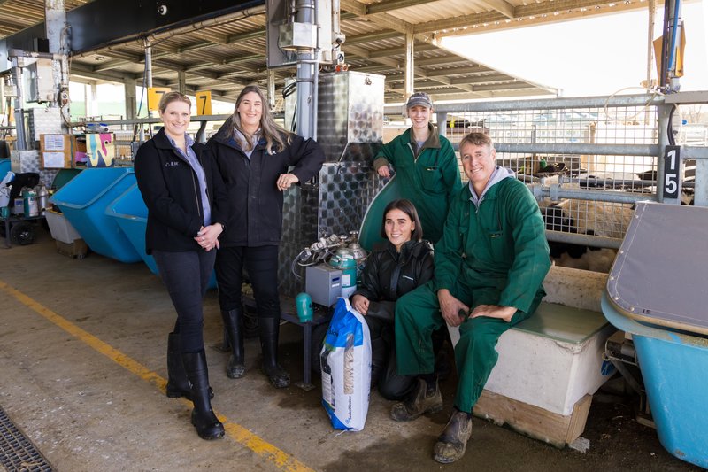 Staff from our research and farm teams at the methane measuring facility.